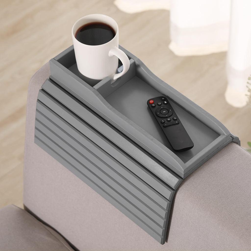 GEHE Couch Cup Holder, Anti Falling Couch Drink Holder, Natural Bamboo Sofa Cup Holder Armrest Tray, More Safe for You Family, Portable Couch Arm Tray Table for Remote/Snacks/Cellphone/Drinks/Cup