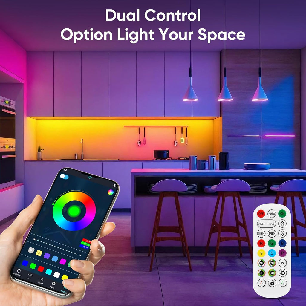 Led Lights for Bedroom, IC+RGB 100FT(2 Rolls of 50ft) Strip Lights, 24Key Remote with App Control, Music Sync Color Changing Lights for Room Decor Party