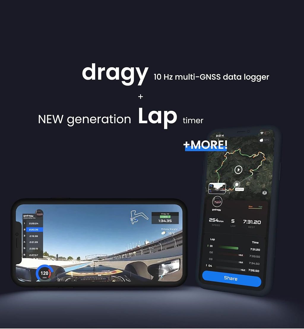 New dragy GPS Based Performance Meter, up to 25Hz GPS Laptimer, Upgraded UBLOX 10th Gen High Performance GPS Module, Trusted by Million Users, USB-C Charging Port (DRG70-C)
