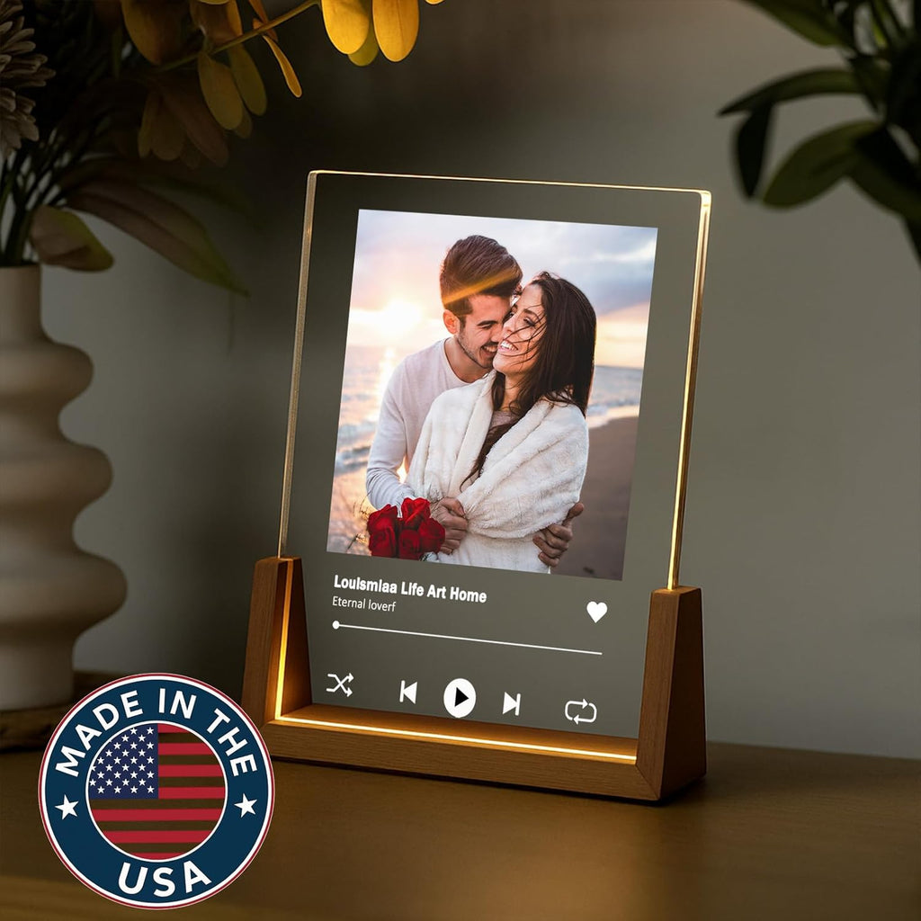 LOUISMIAA Customized Picture Frames with Night Light,Personalized Ptoto Frame Anniversary Birthday Mother’s Day Father’s Day Valentine’s Gifts for Boyfriend Girlfriend Couple Same Day Shipping