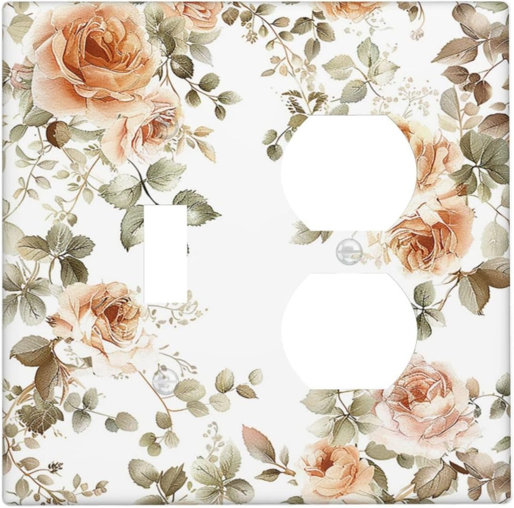 Wallplates Vintage Warm Color Orange Flowers And Leaves 1 Toggle 1 Duplex Switch Plate Electrical GFCI Faceplate Decorative Light Switch Covers for Bedroom living Room Decor