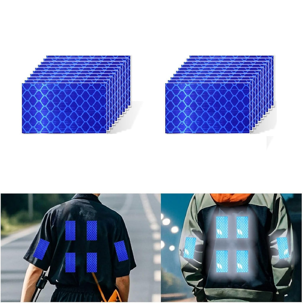 Non Fading Blue Reflective Stickers 1 inch X 2 inch, Outdoor Waterproof High Visibility Warning Safety Adhesive Reflector Tape (20 Pcs)