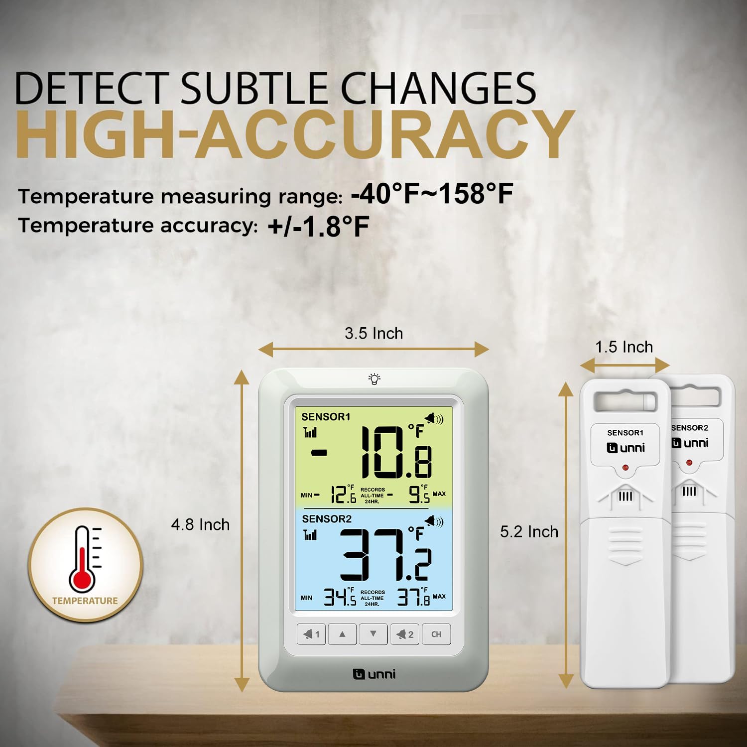 Refrigerator Thermometer with Alarm, Digital Wireless Fridge and Freezer Thermometer, Max Min Temperature Records with Magnetic & Stand Options for Home Restaurant