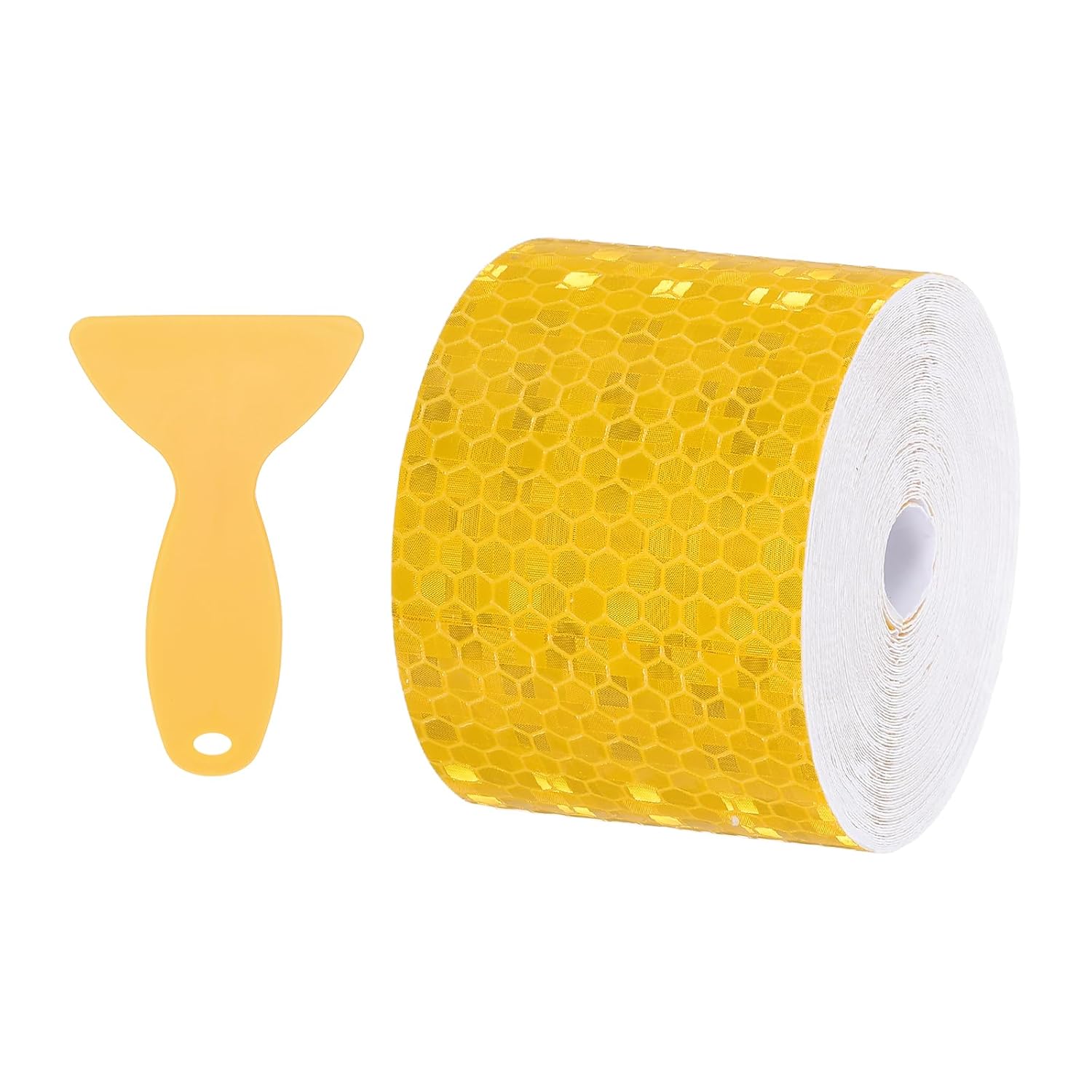 PATIKIL 2 Inch x 33 ft Reflective Tape, 1 Roll Waterproof Self Adhesive High Visibility Caution Warning Safety Tape Reflector with Scraper for Trucks Trailers Cars, Yellow