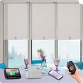 Graywind Motorized Light Filtering Shades Compatible with Alexa Google Rechargeable Remote Control Smart Blinds Automatic Window Shade with Valance for Home Office, Custom Size (Sheer Linen Beige)