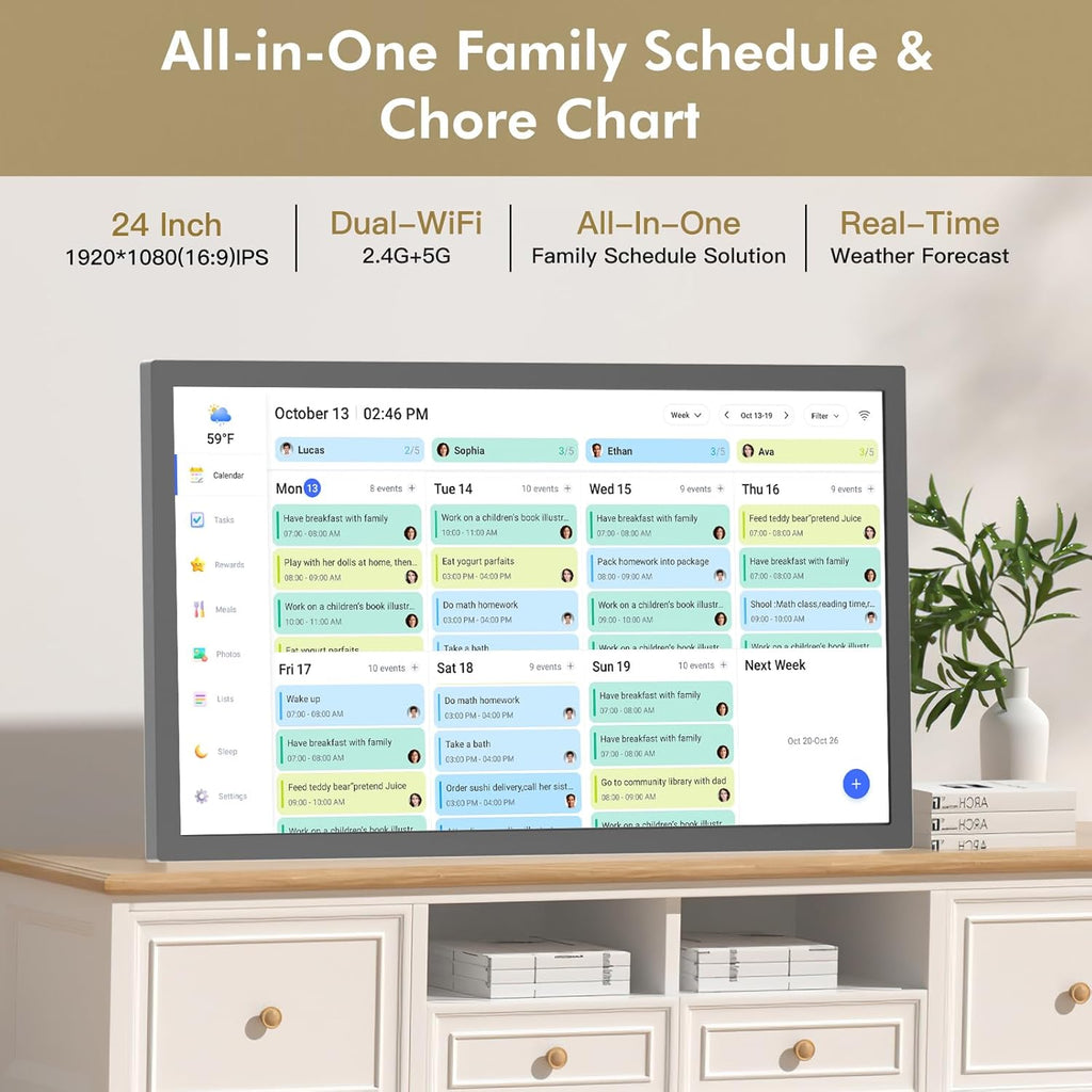 24" Smart Digital Calendar Chore-for-Family-Schedules - Wall Mounted Interactive Electronic Calendar Touchscreen Display for Bussiness To do List, Auto-Sync Google iCloud Outlook, Gift for Parents