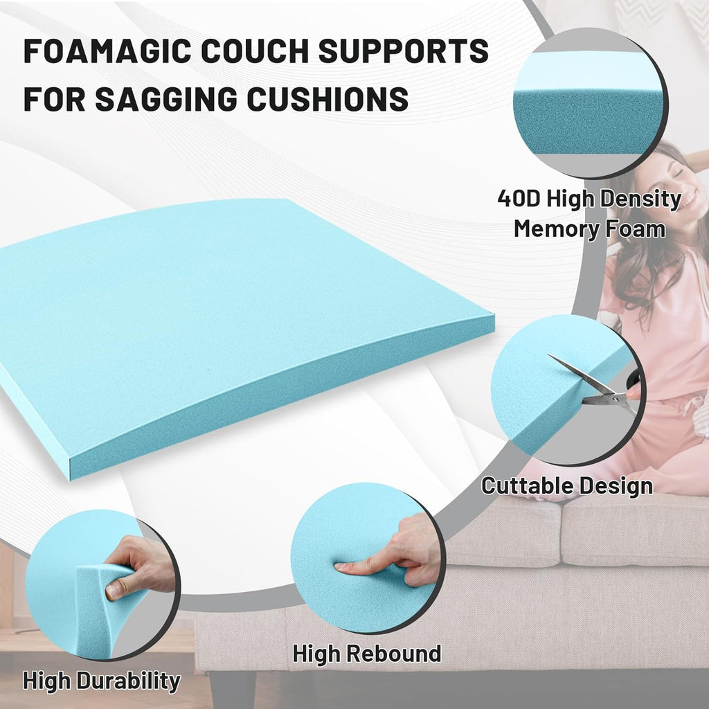 Couch Cushion Support, Sofa Cushion Support for Sagging Couch Seat, 20x20x2in, Couch Replacement Insert, High Density Foam Furniture Seat Sagging Repair, Trapezoid 40D, Blue Set of 3