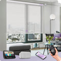 Graywind Motorized Semi Roller Shades Compatible with Alexa Google Hardwired WiFi Smart Light Filtering Remote Control Automated Blinds Electric Window Shade, Custom Size (Sheer White)