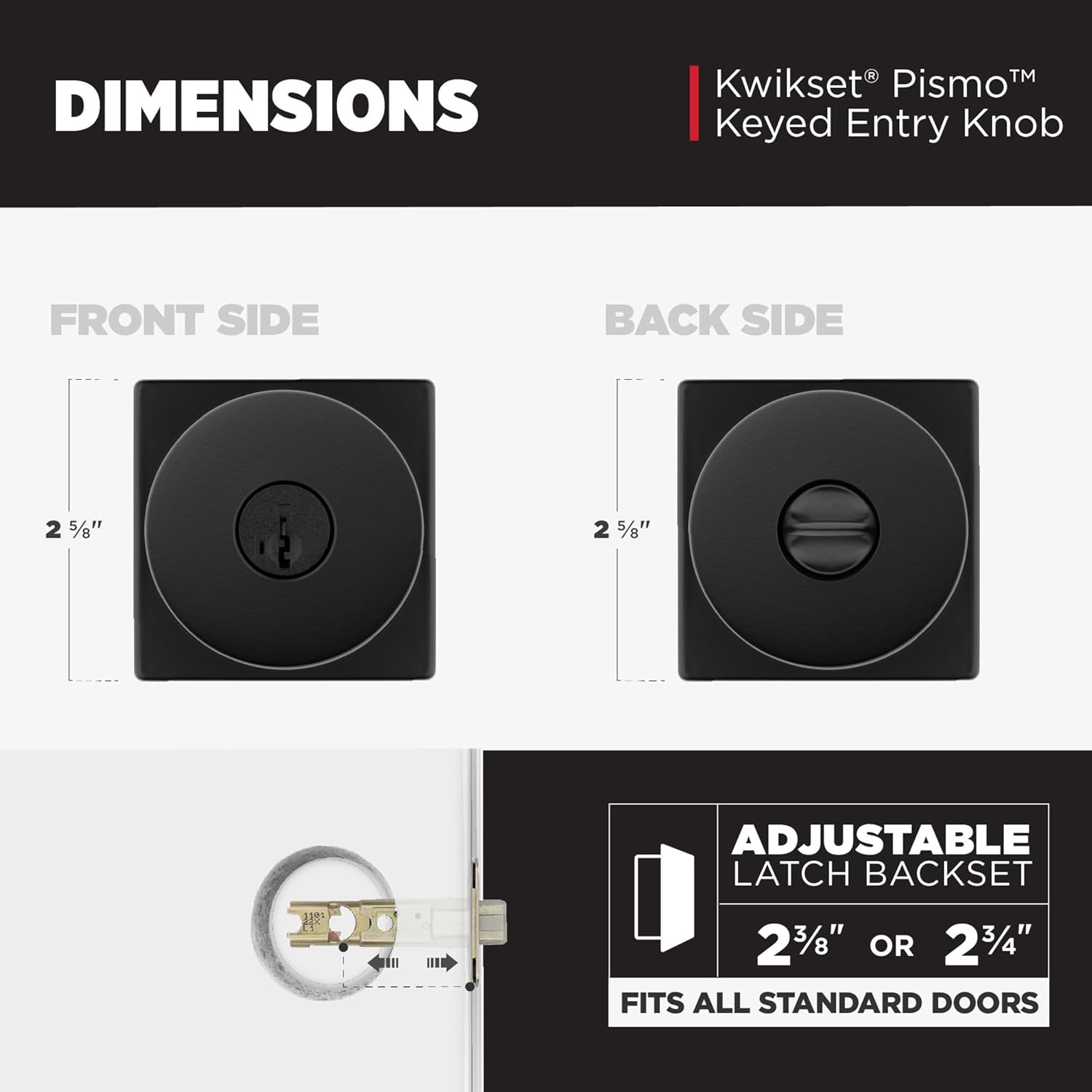 Kwikset Pismo Entry Door Knob with Lock and Key, Secure Keyed Handle Exterior, Front Entrance and Bedroom, Matte Black, 4 Pack, Pick Resistant SmartKey Rekey Security and Microban