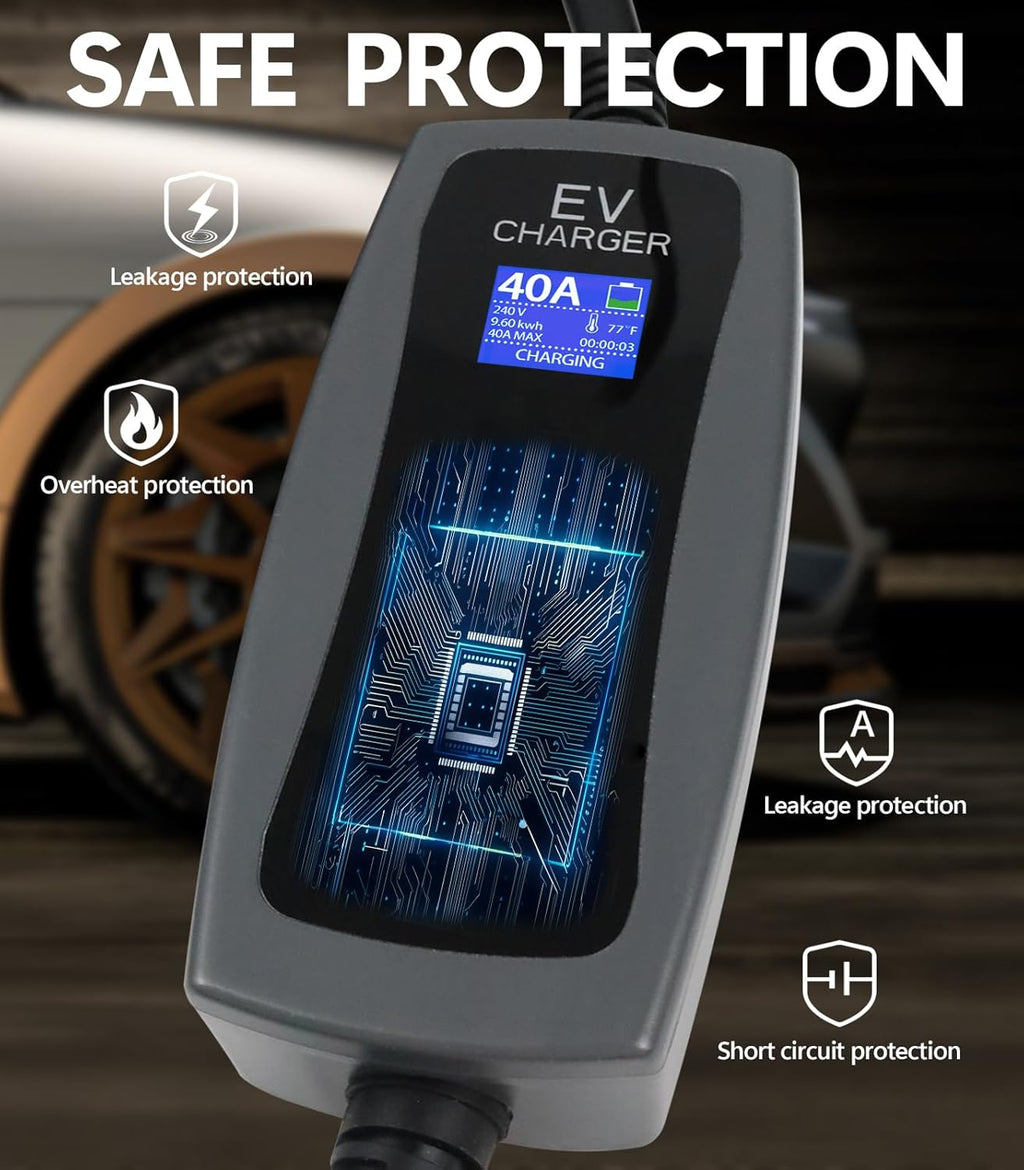 Level 2 Portable EV Charger, 16-40 Amp, 240V, 25ft Cable, Faster Charging Station, Compatible with All EV Cars, NEMA 14-50P