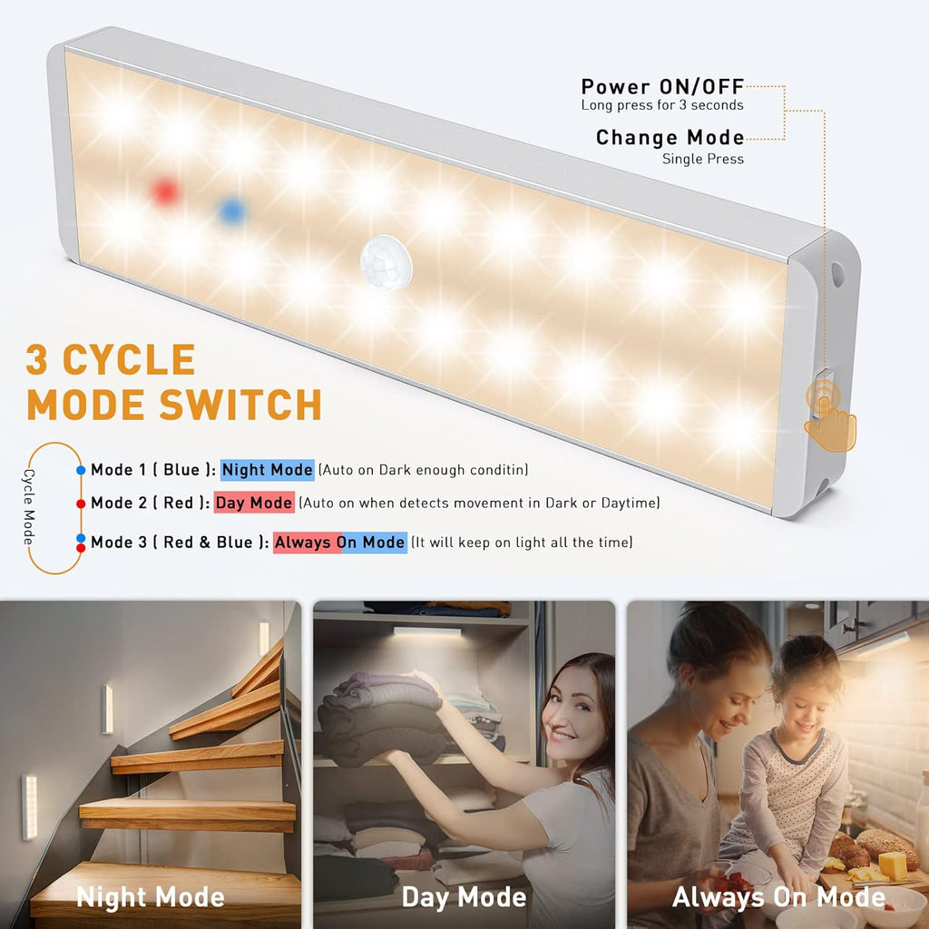 LED Closet Light with Charging Station, 5 Pcs Dimmer Rechargeable Motion Sensor Under Cabinet Lighting, Stick-Anywhere Night Safe Light Bar for Wardrobe,Kitchen-Warm