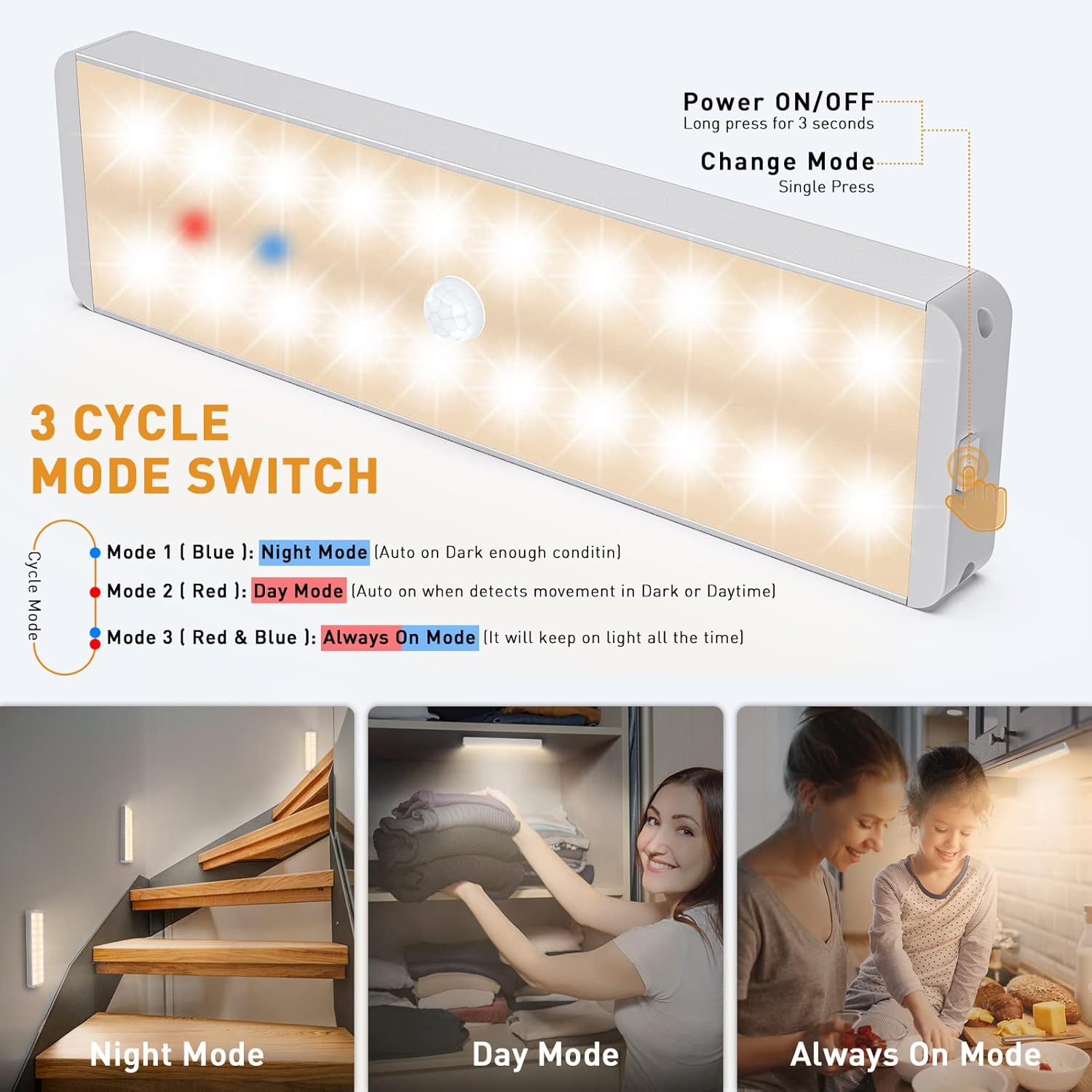LED Closet Light with Charging Station, 5 Pcs Dimmer Rechargeable Motion Sensor Under Cabinet Lighting, Stick-Anywhere Night Safe Light Bar for Wardrobe,Kitchen-Warm