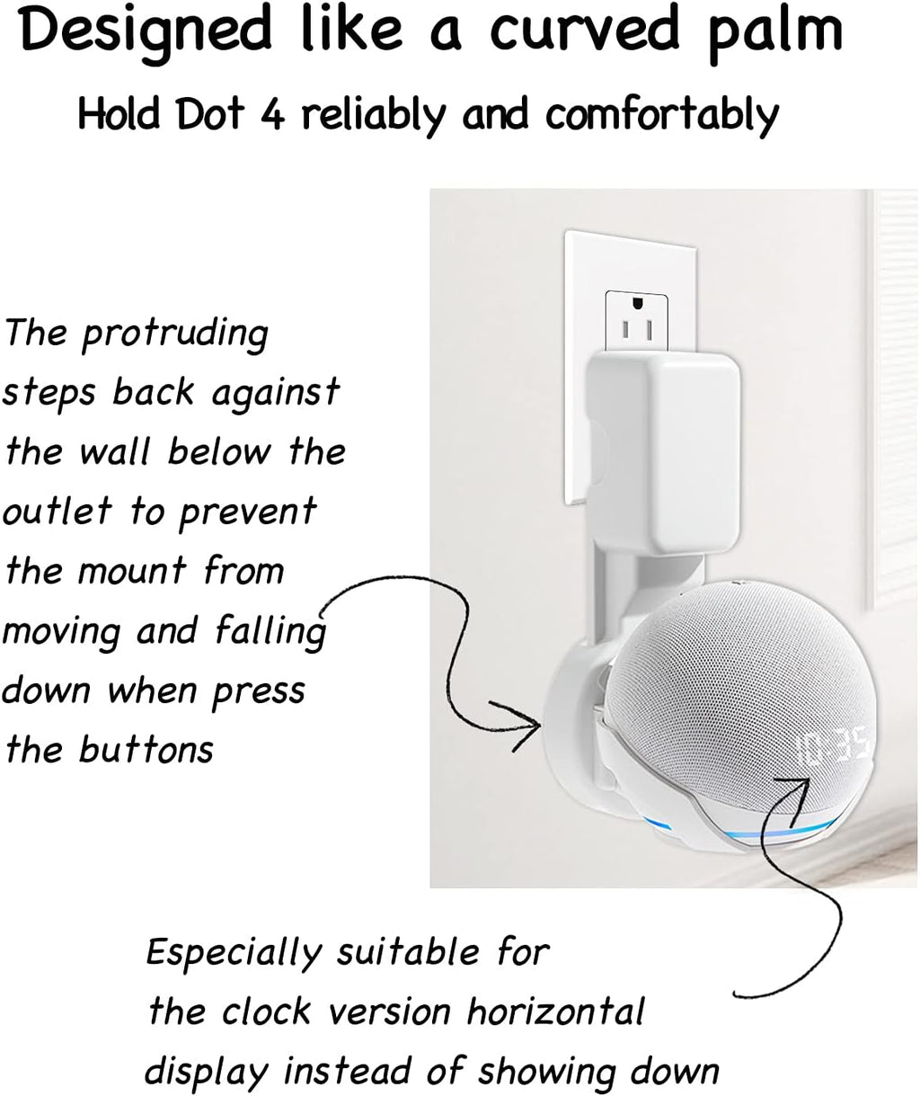Wall Mount Holder for Dot 4th/5th Generation, Outlet Hanger for Dot 4th/5th Gen, Smart Speaker Stand, Space-Saving Accessories, Built-in Cable Management Shelf, White…