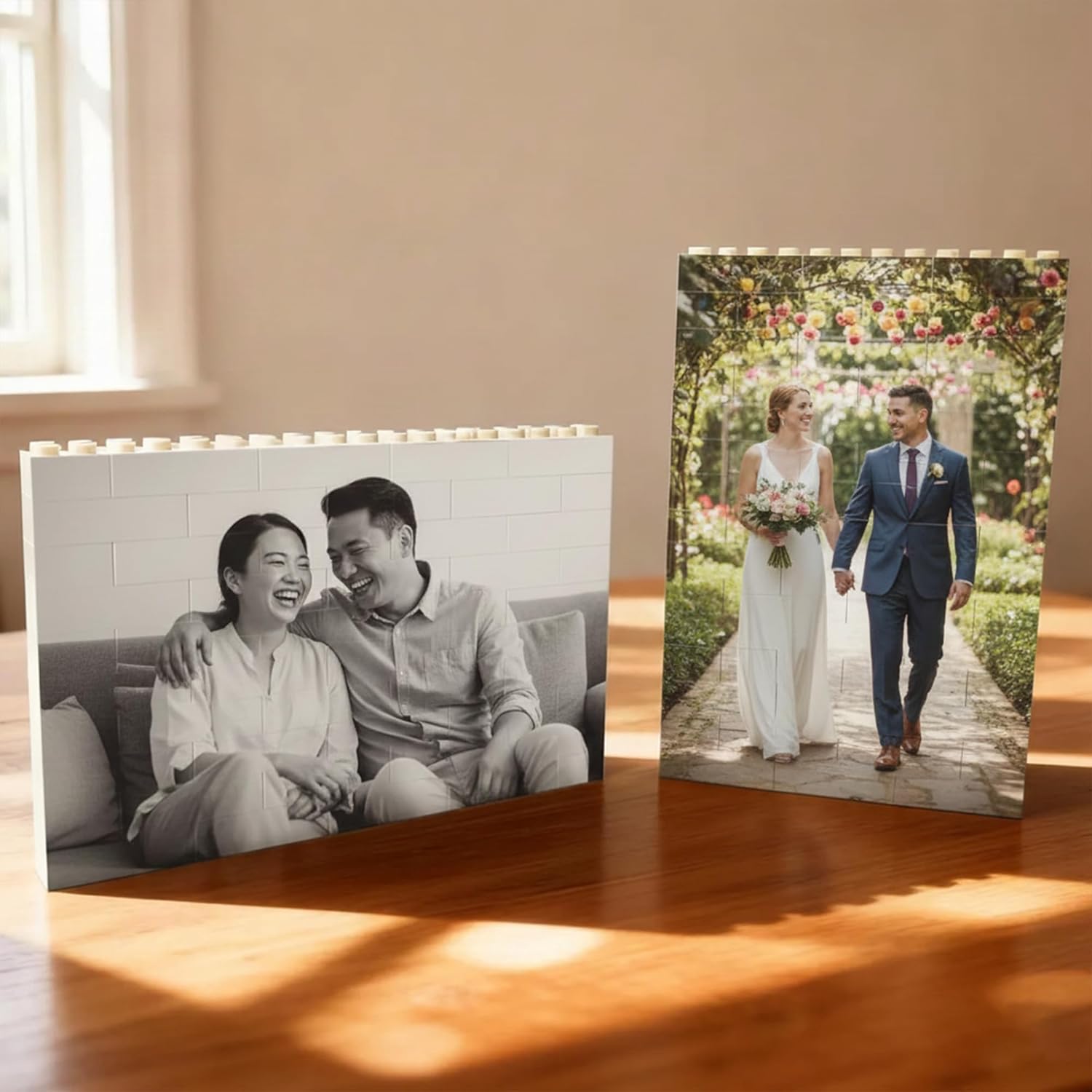 Custom Building Brick Photo Block – Personalized Picture Display with Name Couple Photo Block, Brick Portrait for Women, Men– Valentine’s Day, Birthday, Anniversary & Home Décor 2