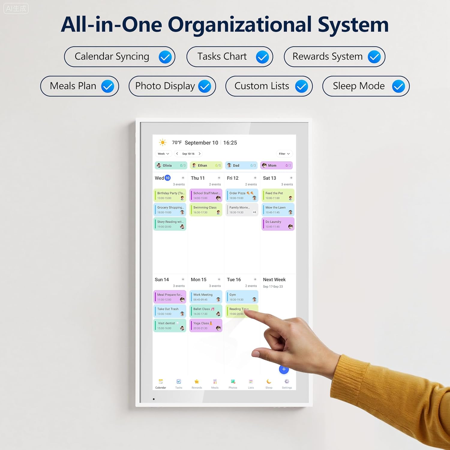 Digital Calendar – 27 Inch Electronic Wall Calendar & Chore Chart, Smart Family Organizer with Interactive Touchscreen Display, Wall Mount in Portrait or Landscape