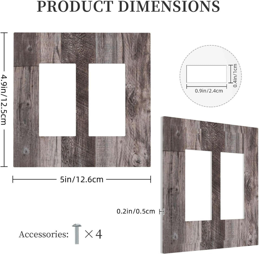 Decorative Outlet Covers Rustic Dark Grey Wood Retro Country Wooden 2 Gang Double GFCI Rocker Electrical Wall Panels Light Switch Cover Plate for Farmhouse Cabin Decor