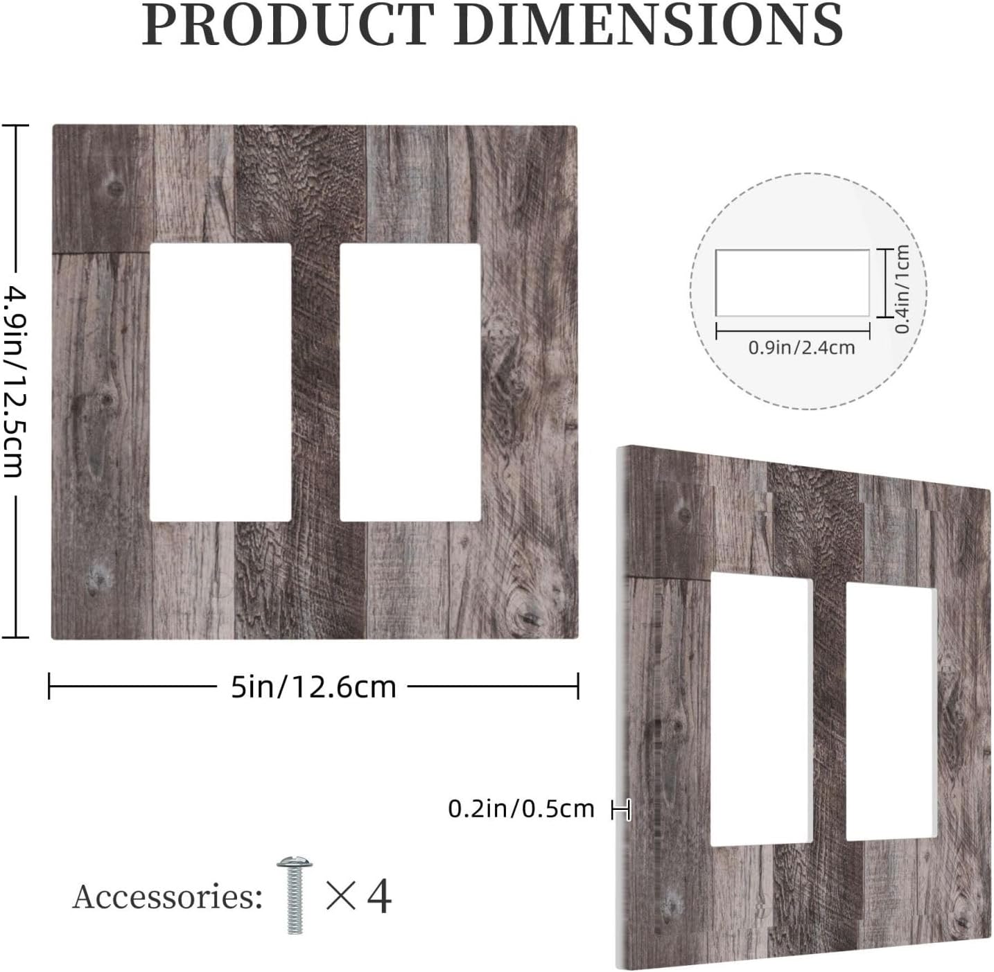 Decorative Outlet Covers Rustic Dark Grey Wood Retro Country Wooden 2 Gang Double GFCI Rocker Electrical Wall Panels Light Switch Cover Plate for Farmhouse Cabin Decor