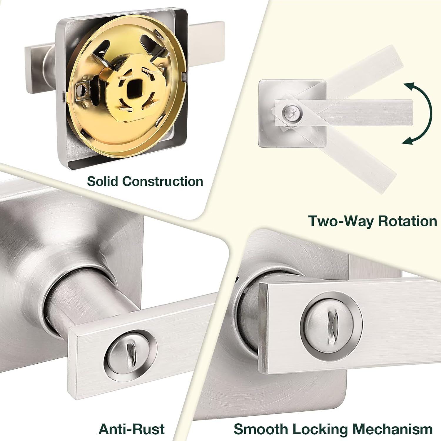 GOBEKOR 6 Pack Brushed Nickel Privacy Door Handles Interior Door Levers for Bedroom Bathroom Nickel Privacy Levers Square Lever Door Handles