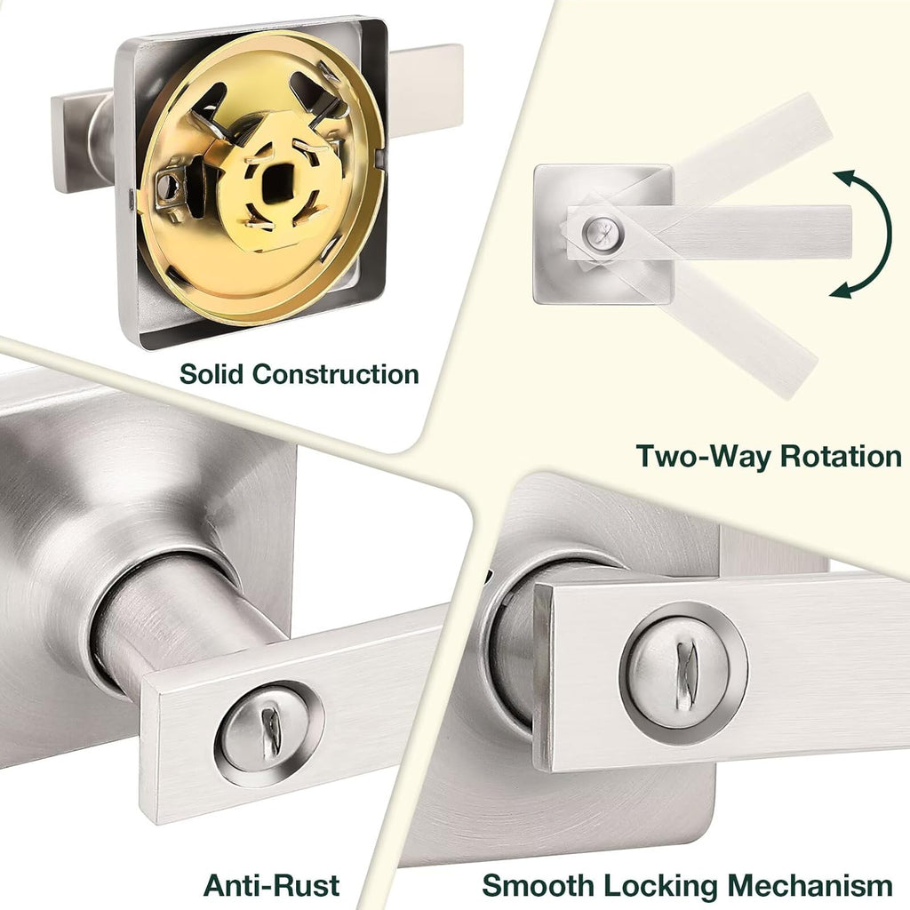 GOBEKOR 4 Pack Privacy Door Levers - Brushed Nickel Interior Door Handles with Locks