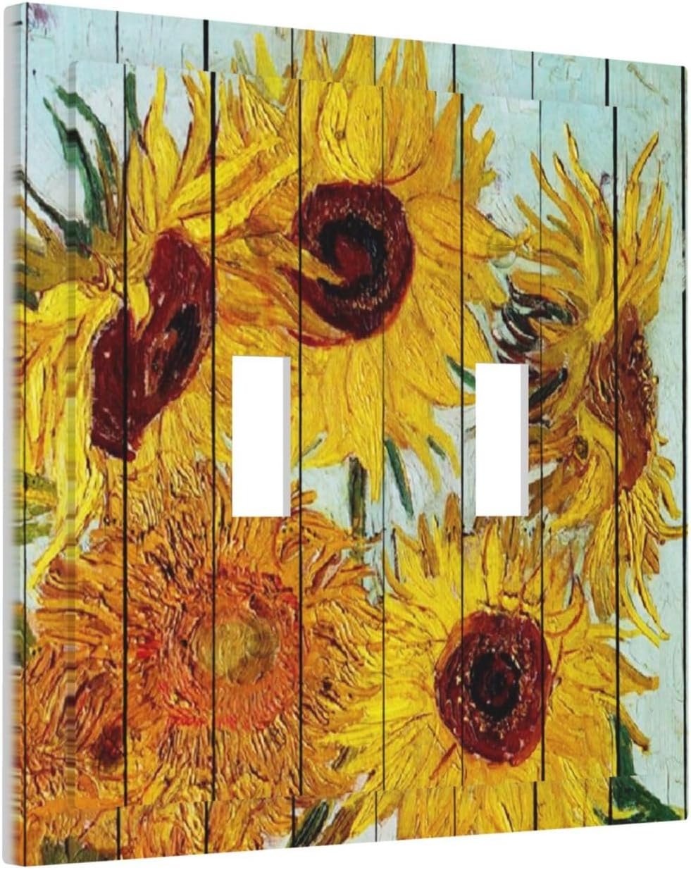 Decorative Switch Plates Sunflowers Oil Paintings Wood Floral 2 Gang Double Toggle Outlet Light Switch Cover Wall Plate Electrical Faceplate For Farmhouse Bed Room Decor
