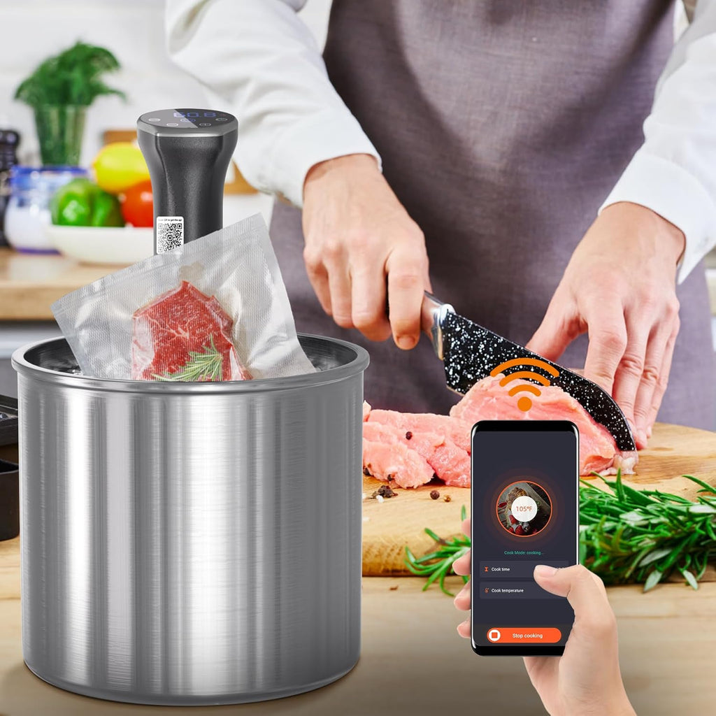Sous Vide Machine 1100W Upgraded WIFI Sous Vide Cooker Ultra-quiet Working Cooker Immersion Circulator with Recipes(App Included), Accurate Temperature, Digital Timer, IPX7 Waterproof