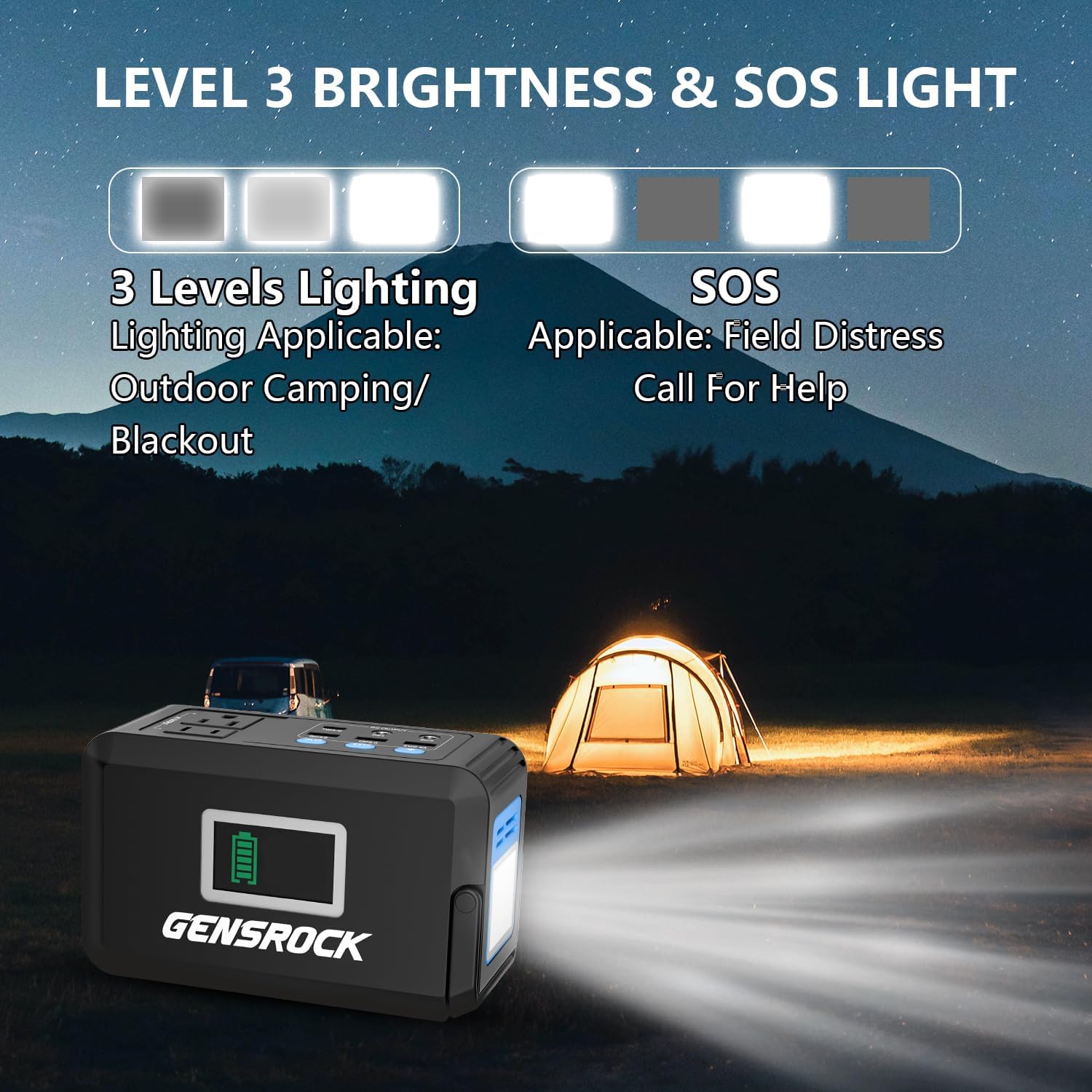 GENSROCK Portable Power Station 120W(220W Peak), 88Wh Camping Solar Generator, Lithium Battery Power Bank with 2 110V AC Outlet, QC 3.0, Type-C, LED Flashlight for CPAP Home Camping Travel Emergency