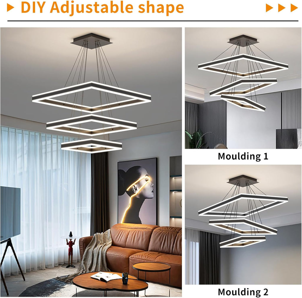 Ceiling Chandelier, with Remote Control Dimmable 3 Color Mode & Brightness (Warm & Cool & Neutral Light) Ceiling Chandelier, Acrylic Anti-Flicker Dining Light Fixture for Kitchen