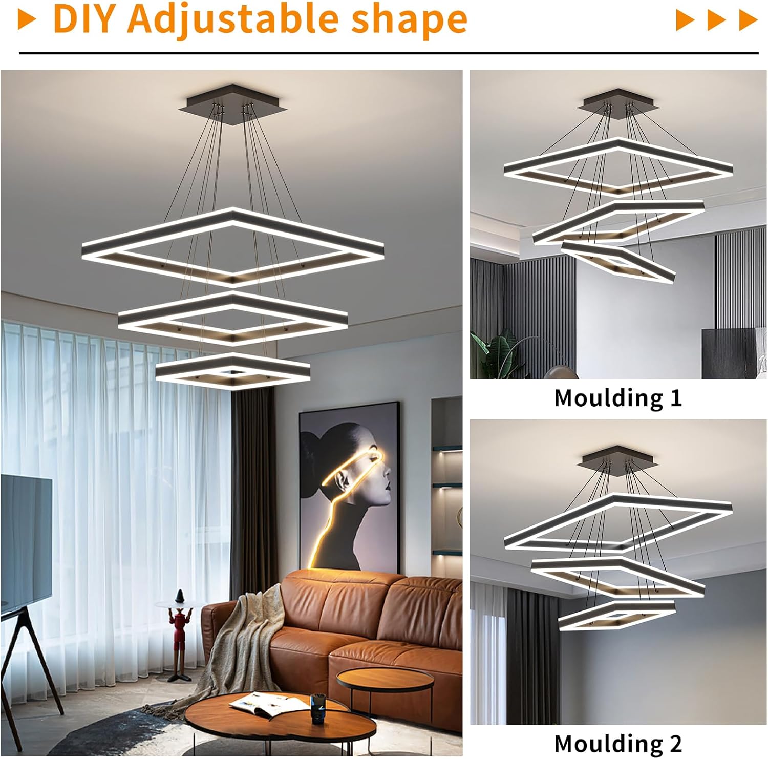 Ceiling Chandelier, with Remote Control Dimmable 3 Color Mode & Brightness (Warm & Cool & Neutral Light) Ceiling Chandelier, Acrylic Anti-Flicker Dining Light Fixture for Kitchen