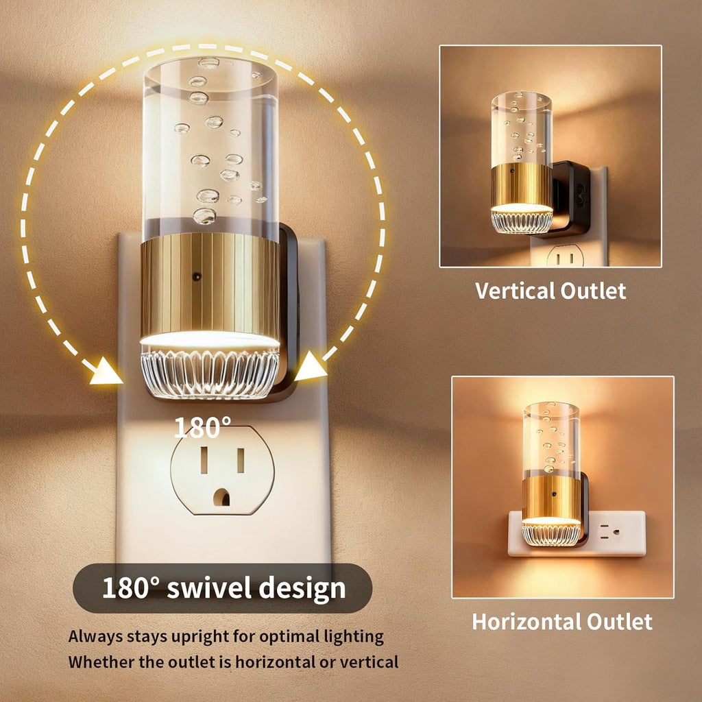 LED Night Light Plug into Wall with Dusk to Dawn Sensor,0-100LM Brightness Acrylic Nightlight with 3 Adjustable Color(3000K/4500K/6000K),2 Pack (Copper)