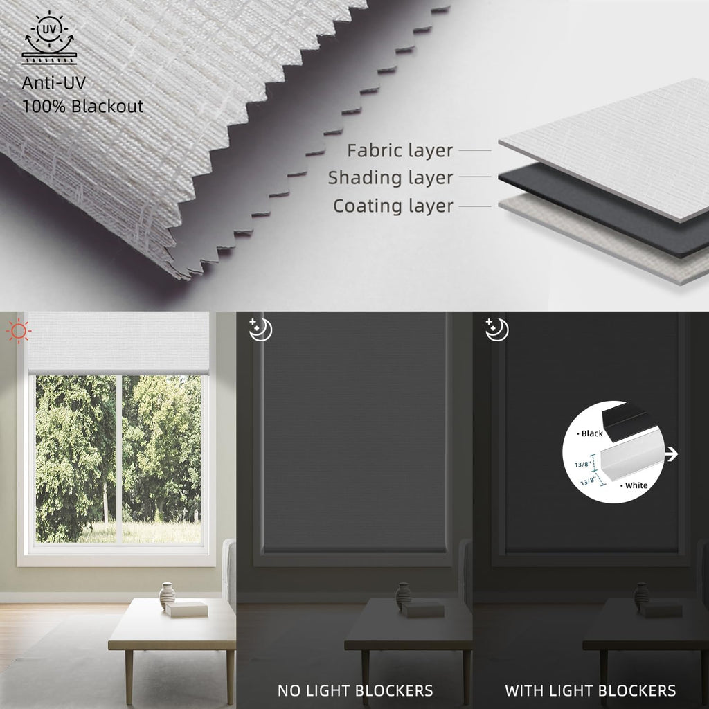 SmartWings Motorized 100% Blackout Shades Blinds, Custom Size, Cordless Window Shades with Rechargeable Battery, Works with Matter/Apple HomeKit, Alexa, Thread/Zigbee, Remote Optional, Safar White