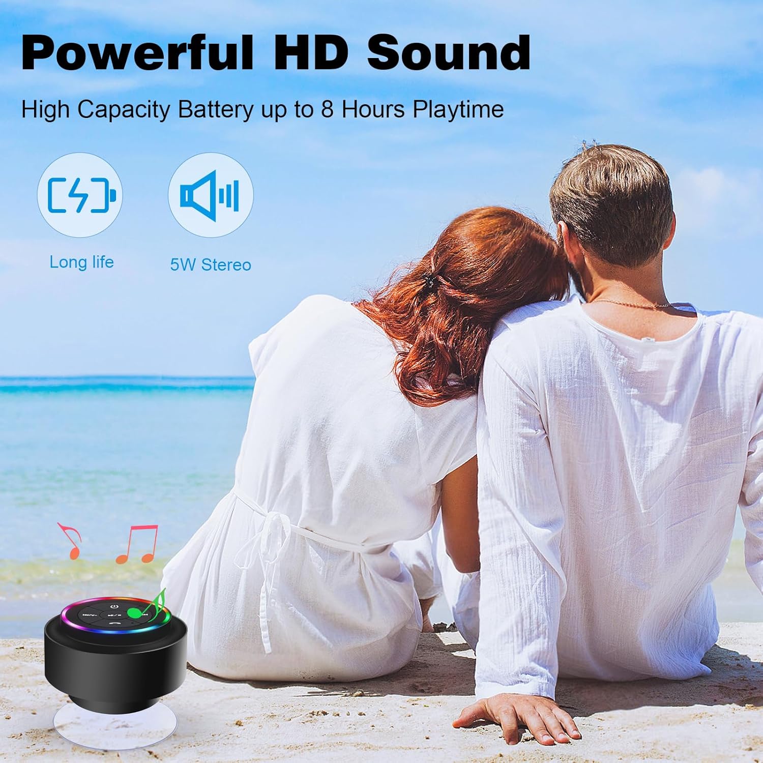 Shower Speaker Bluetooth Waterproof, Mini Portable Wireless Speaker with LED Lights, Suction Cup, Floating,Crystal Sound, for Bathroom Travel Beach Pool, Ideal Electronic Gifts