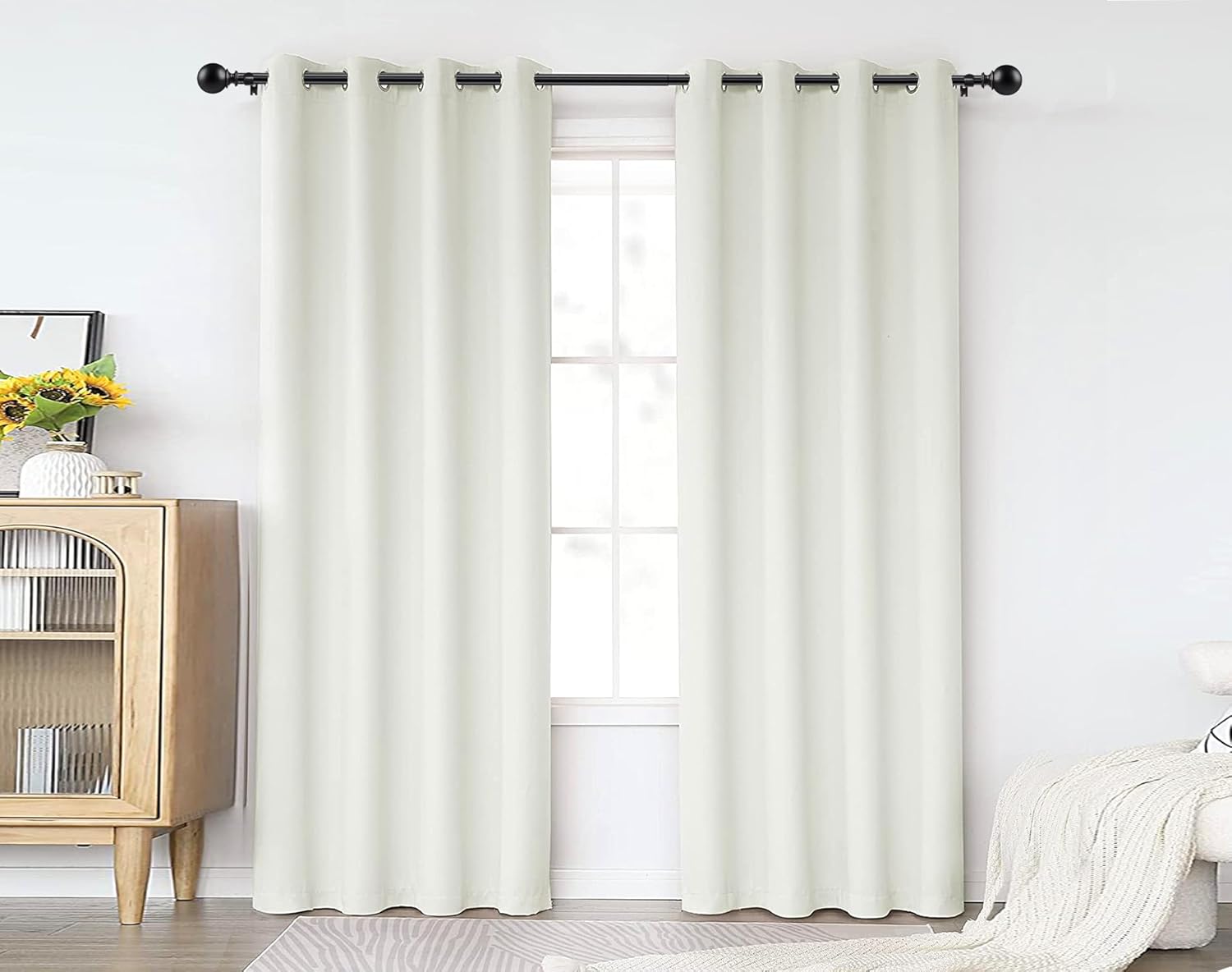 KAMANINA 2 Pack Curtain Rods 32 to 58 Inch (2.6-4.8ft), 7/8 Inch Single Heavy Duty Curtain Rods for Windows Adjustable Decorative Drapery Rod with Round Finials, Black