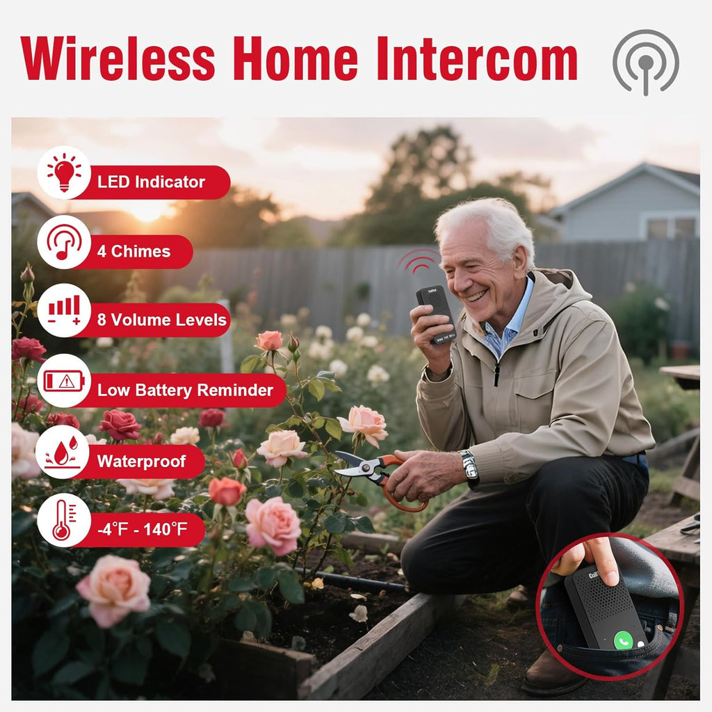 CallToU Caregiver Pager Alert Button Intercoms Wireless for Home for Seniors/Caregivers/Elderly/Patient/Pregnant/Home/Office 500FT Long Range, No Monthly Fee, Waterproof, Easy Install