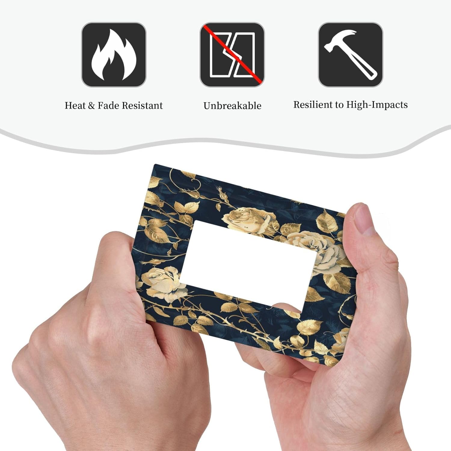 Decorative Outlet Covers Boho Vintage Floral Golden Flower Dark Blue Background 1 Gang Single Rocker Light Switch Cover Plate Wall Plates GFCI Faceplate for Bedroom living Room Decor