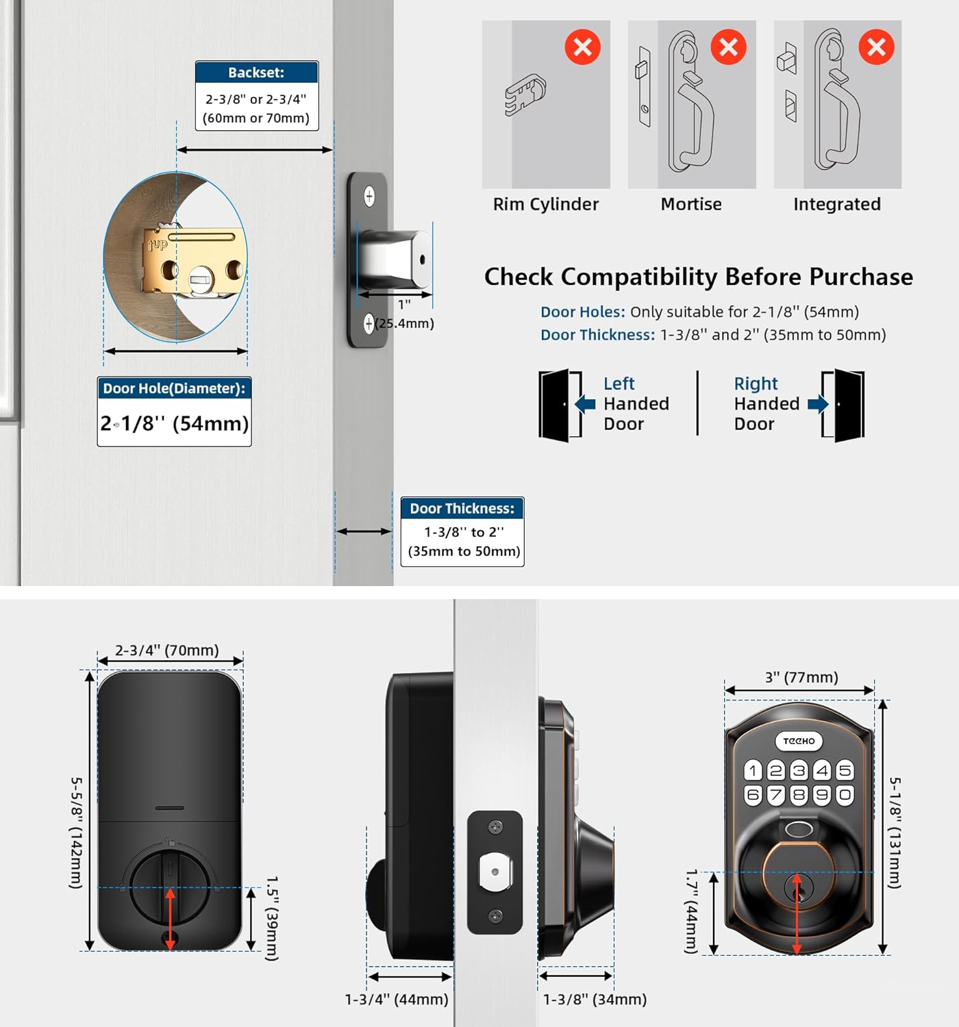 TEEHO TE002 Fingerprint Door Lock - Keyless Entry Door Lock - Electronic Keypad Deadbolt - Smart Locks for Front Door - Auto Lock - Easy Installation - Oil-Rubbed Bronze