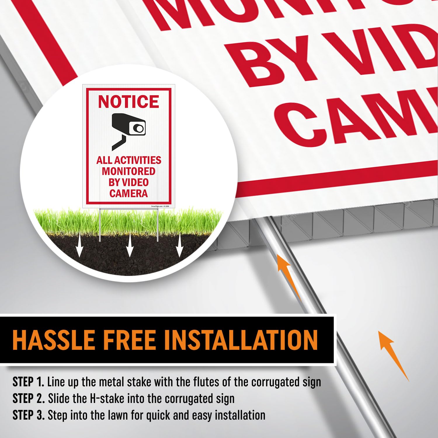 SmartSign (2-Pack) All Activities Monitored By Video Camera Yard Sign with 15" Metal H-Stake 9" x 12", Double Sided Sign with Camera Symbol, 160 mil Thick Corrugated Plastic Lawn Signs, USA-Made