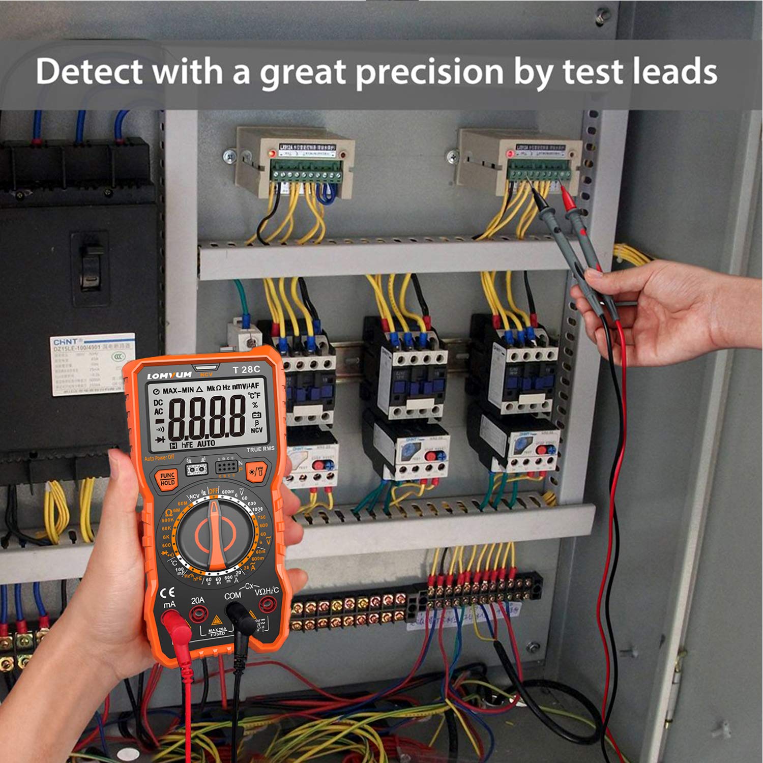 Lomvum Digital Multimeter 6000 Counts TRMS Auto-Ranging Portable Multimeter with AC DC Voltmeter and Ohmmeter Tester，Measures Voltage Current Capacitance Resistance Temperature Frequency Diode (T6)
