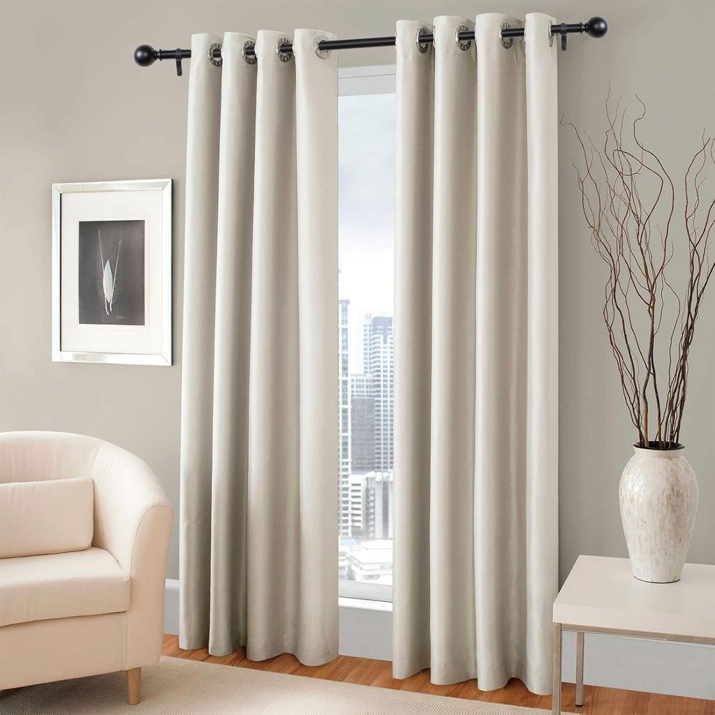 Black Curtain Rods for Windows 18 to 45 inches, 1 Inch Modern Metal Drapery Rods, Adjustable Heavy Duty Curtain Pole with Round Finials(18"-45"Black)
