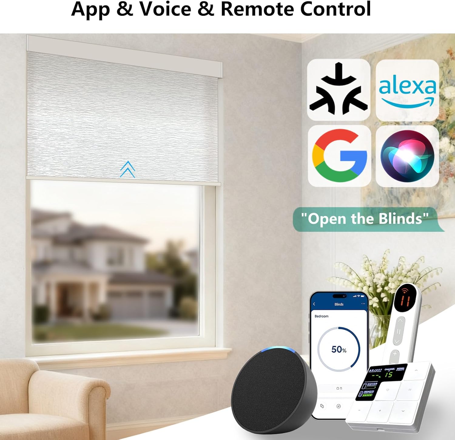 Smart Motorized Blinds – 70% Blackout Roller Shades with Remote, Alexa/Google Home/Siri Control, Matter Compatible, Wireless Rechargeable Battery, Custom Sizes for Windows & Sliding Doors