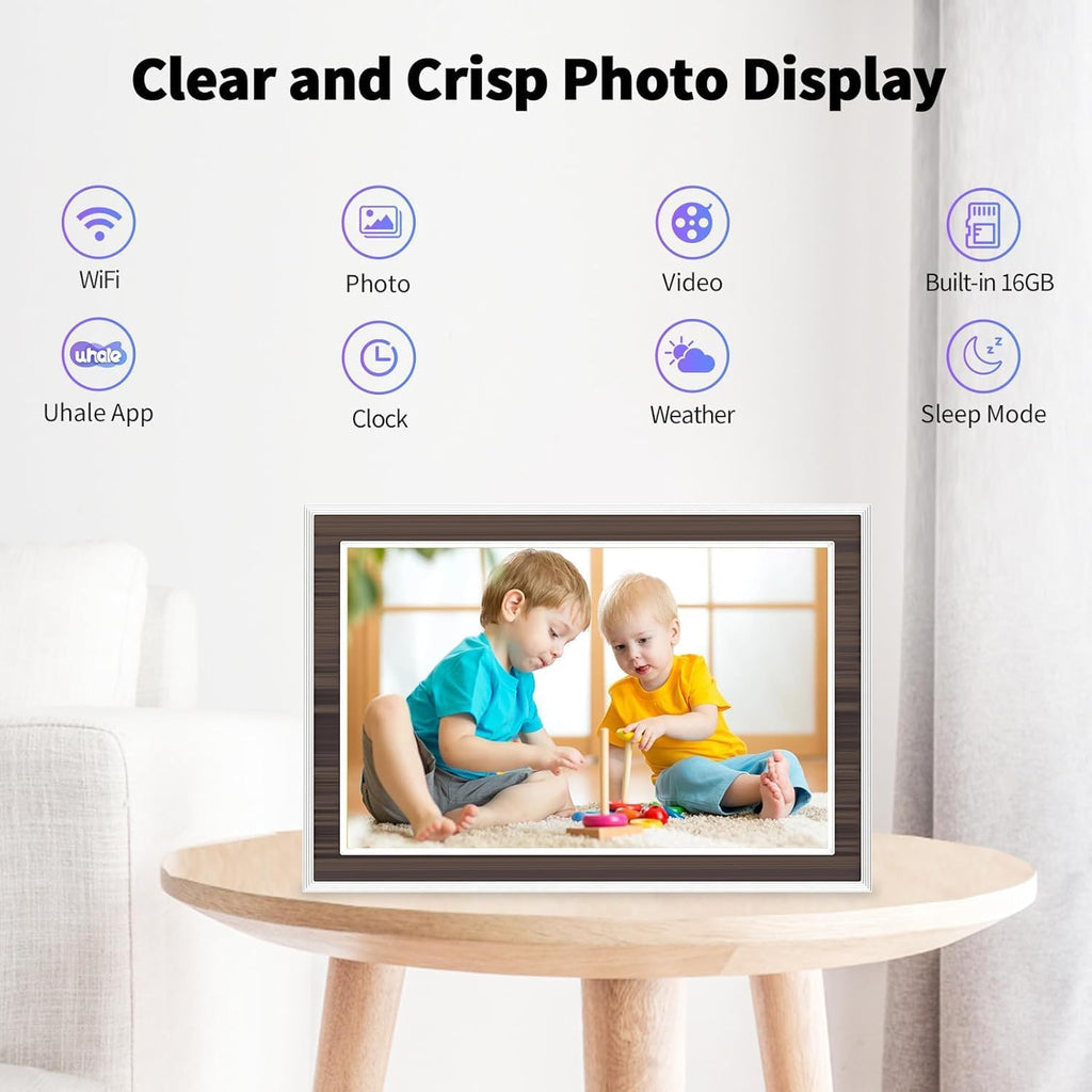 Digital Picture Frame 10.1 Inch WiFi Digital Photo Frame, IPS Touch Screen, 16GB Storage, Auto Rotate, Share Photos & Videos via Uhale App, for Family & Friends