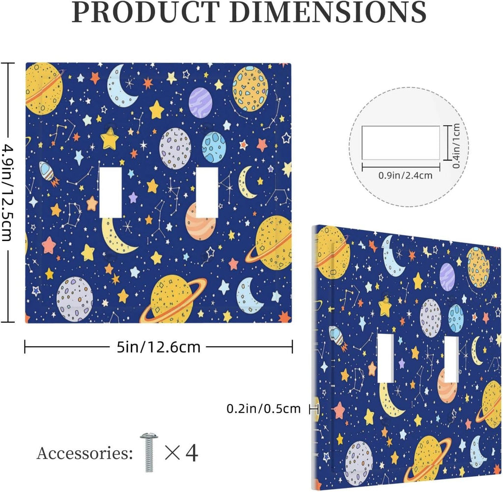 Stars Starry Night Sun Moon Planet Constellations Decorative Switch Plates 2 Gang Double Toggle Outlet Light Switch Cover Wall Plate Electrical Faceplate for Bedroom Bathroom Decor