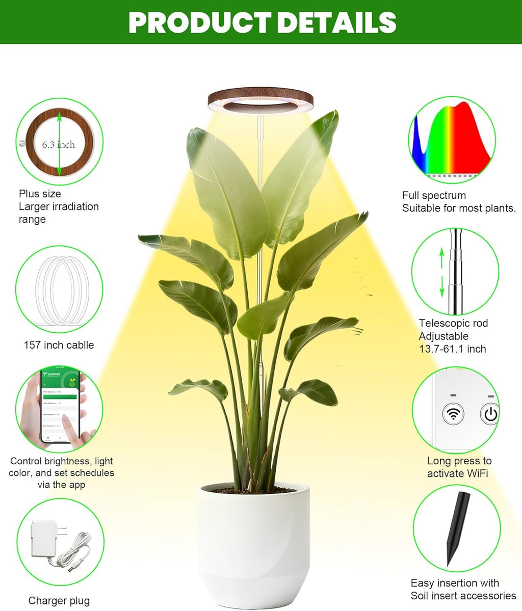 yadoker Plant Grow Light, Smart Plant Light Compatible with Alexa,Google for Indoor Plants,Height Adjustable,Customized Light Brightnesss,Multiple Timers