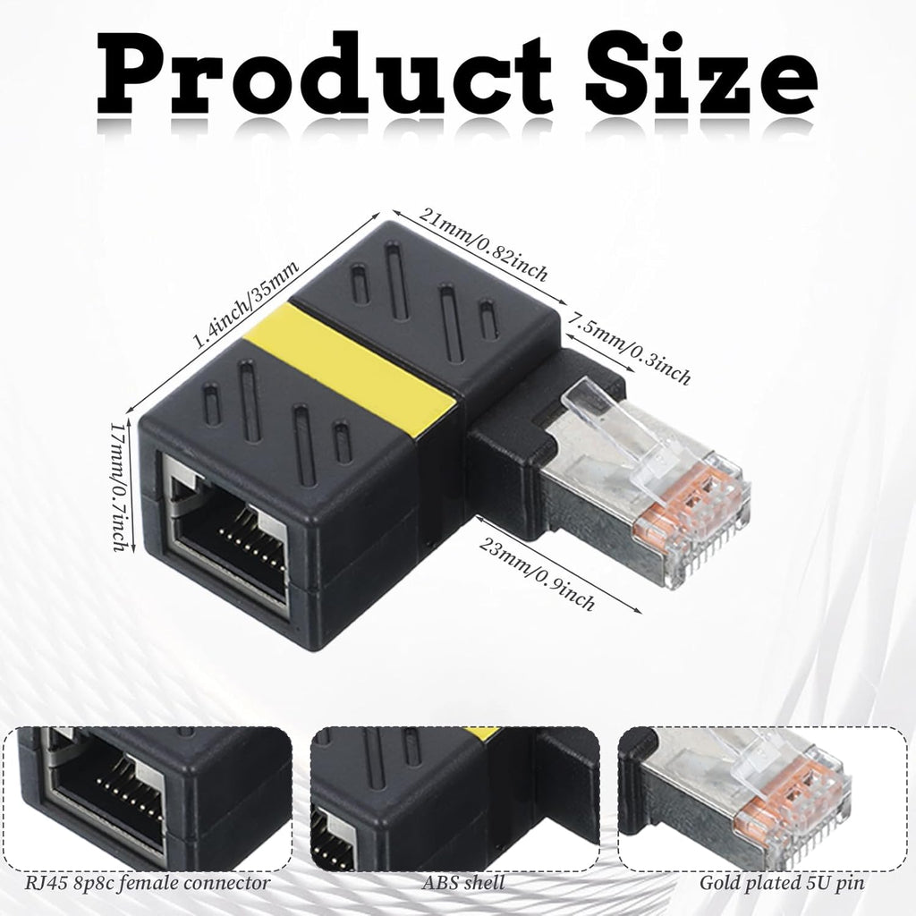 2 Pcs Cat6 Ethernet Extenders Cat5 Cat6 Extension Adapter 360 Degree Rotation Ethernet Adapter Right Angle Network Cat5 Extender Adapters LAN RJ45 Male to Female Connector (RJ45 RightAngle)