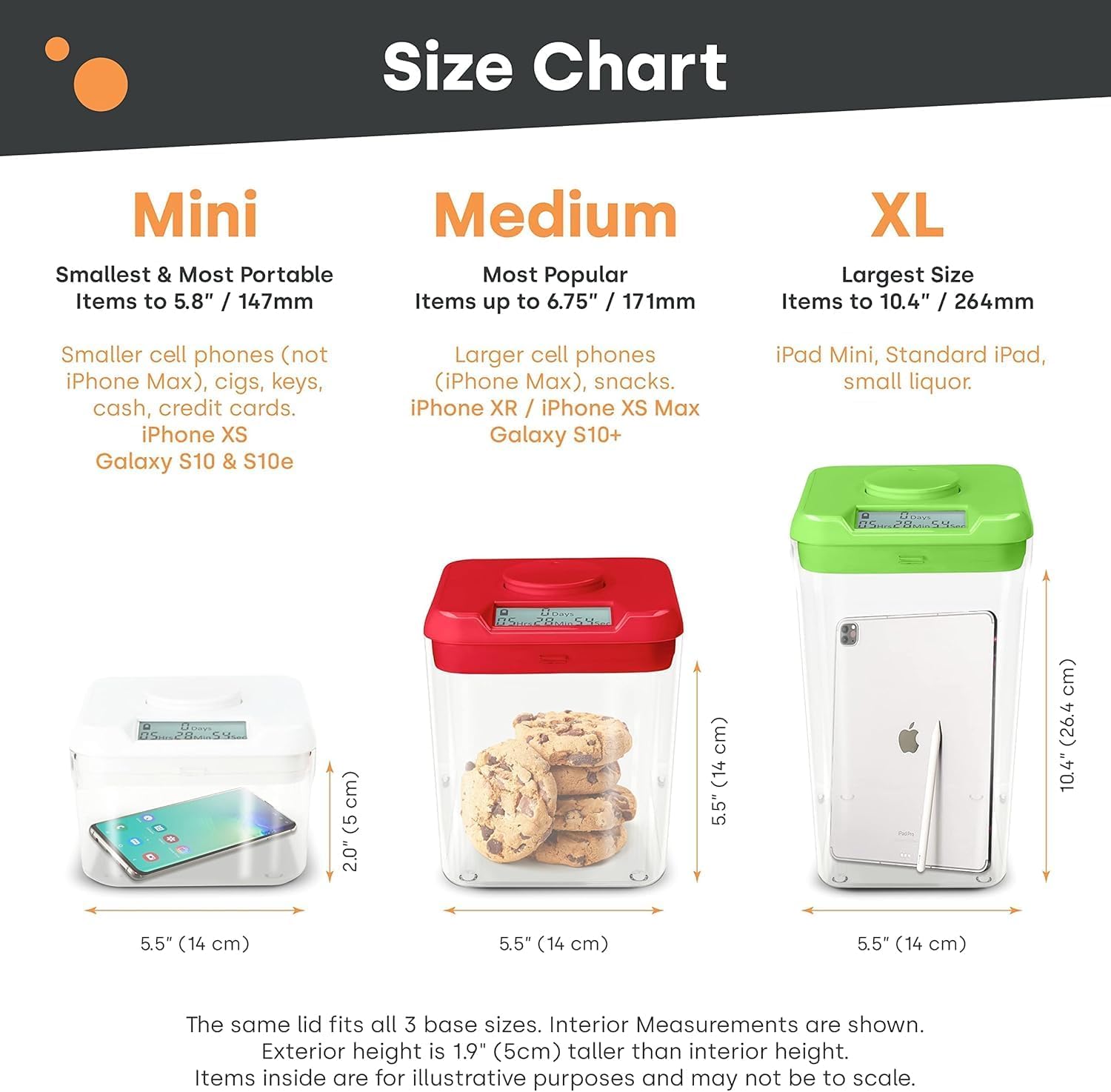 Kitchen Safe Time Locking Container (Medium), Timed Lock Box for Cell Phones, Snacks, and other unwanted temptations (White Lid + 5.5” Clear Base)