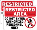Restricted Area Do Not Enter Authorized Personnel Only Sign - 2 Pack - 10 x 7 Inches Rust Free .040 Aluminum - UV Protected, Waterproof, Weatherproof and Fade Resistant - 4 Pre-drilled Holes