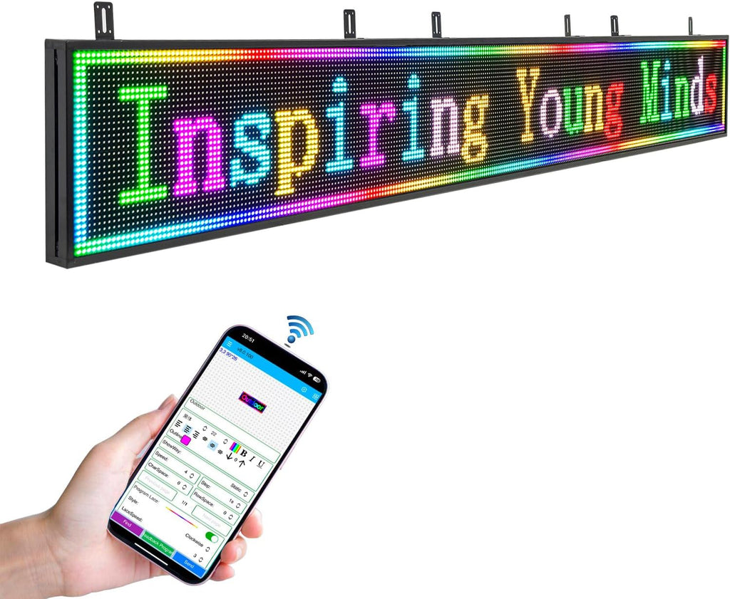 Programmable Led Sign with Full Color Display - Energy Saving and Waterproof Led Message Board for Schools, Shops and Cafes, Supports wifi Connection,115"x14"