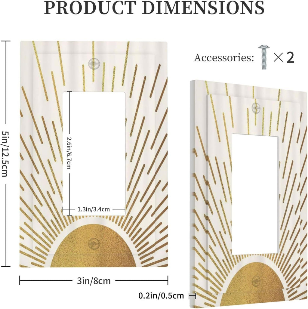 Decorative Outlet Covers Boho Mid Century Gold Sun Sunbeams 1 Gang Rocker Light Switch Cover Plate Single Wall Plates for Electrical Outlets Switch Plate Covers Faceplate for Home Decor