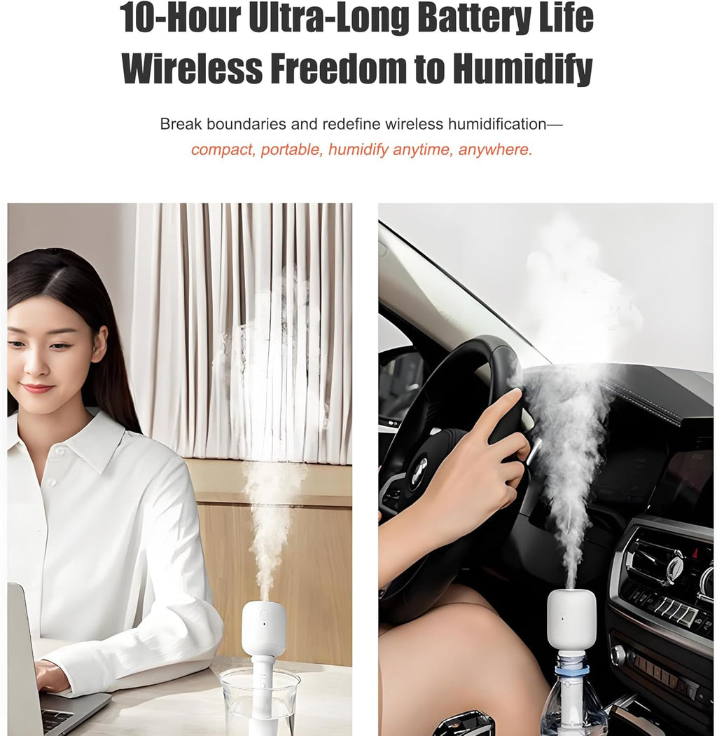 Portable mini humidifier stick, apply to all cup, water bottle, ultra quiet & delicate mist for bedroom, office desk, travel, car, convenient and efficient
