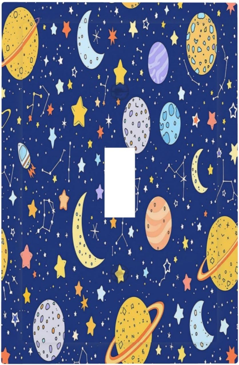 Stars Starry Night Sun Moon Planet Constellations Decorative Light Switch Cover 1 Gang Single Toggle Decorator Outlet Wall Plate Device Electrical Faceplate Switchplates for Bedroom Bathroom