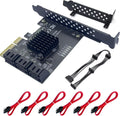 PCIe SATA Expansion Card 6 Ports 4X with ASM1166 Chip - 6Gbps, Gen 3 Controller Adapter, Non-Raid, with 6 SATA Cables & Low - Profile Bracket, Plug and Play for Windows XP/7/8/10, Linux, MAC OS